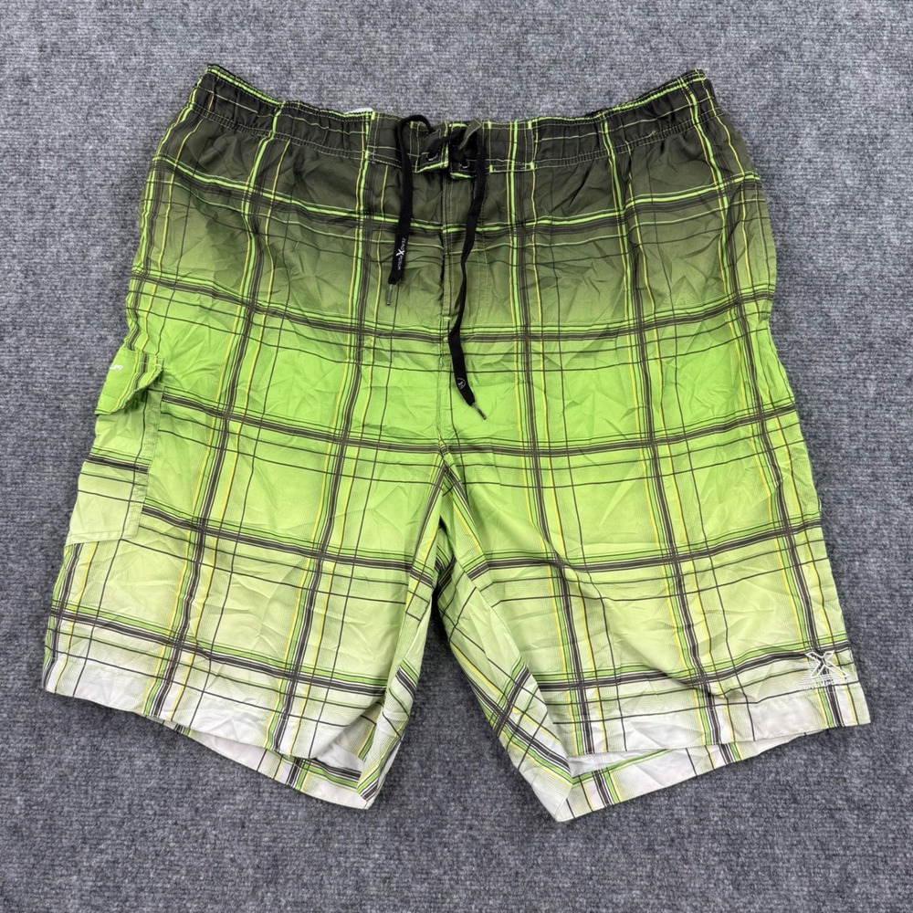 ZeroXposur Swim Trunks XXL Green Ombre Plaid Cargo Mesh Lined Men's